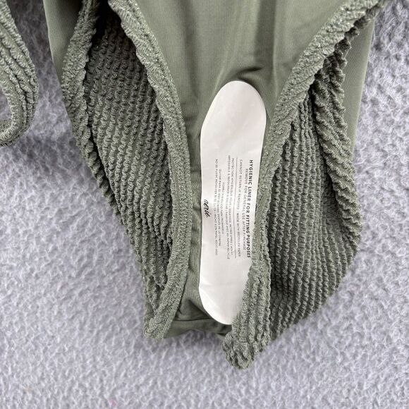 NWT Aerie Olive Green One-piece Swimsuit Full Coverage Ribbed Size Small shimmer - Picture 11 of 14